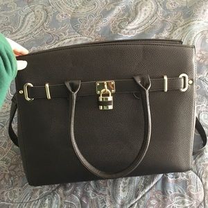 Large black faux leather purse